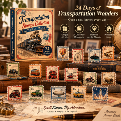 CHRISTMAS KICKOFF 40% OFF - Transportation Stamps Collection Advent Calendar 2026 - 24-Day Festive Countdown, Acrylic Charms Blind Box - Gift For Stamp Lovers