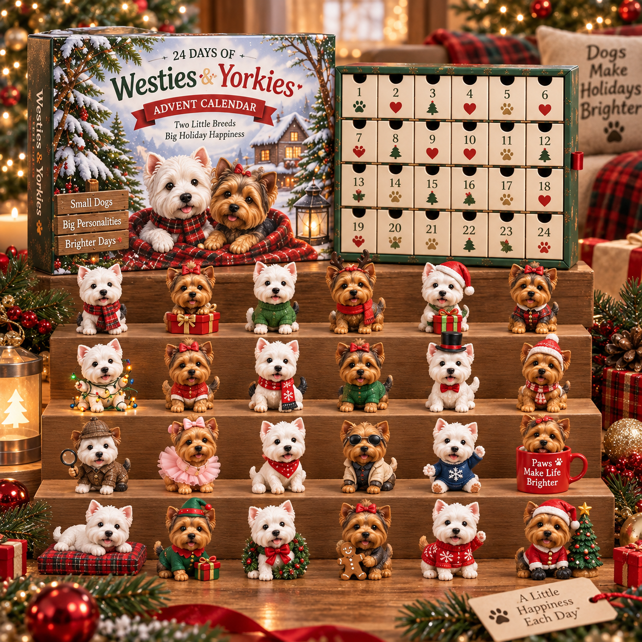 CHRISTMAS KICKOFF 49% OFF - 2026 Days of Westies & Yorkies Blind Box - 24‑Day Festive Countdown, Westie‑Yorkie Themed Collectible Miniatures Blind Box - Gift For Dog Lovers