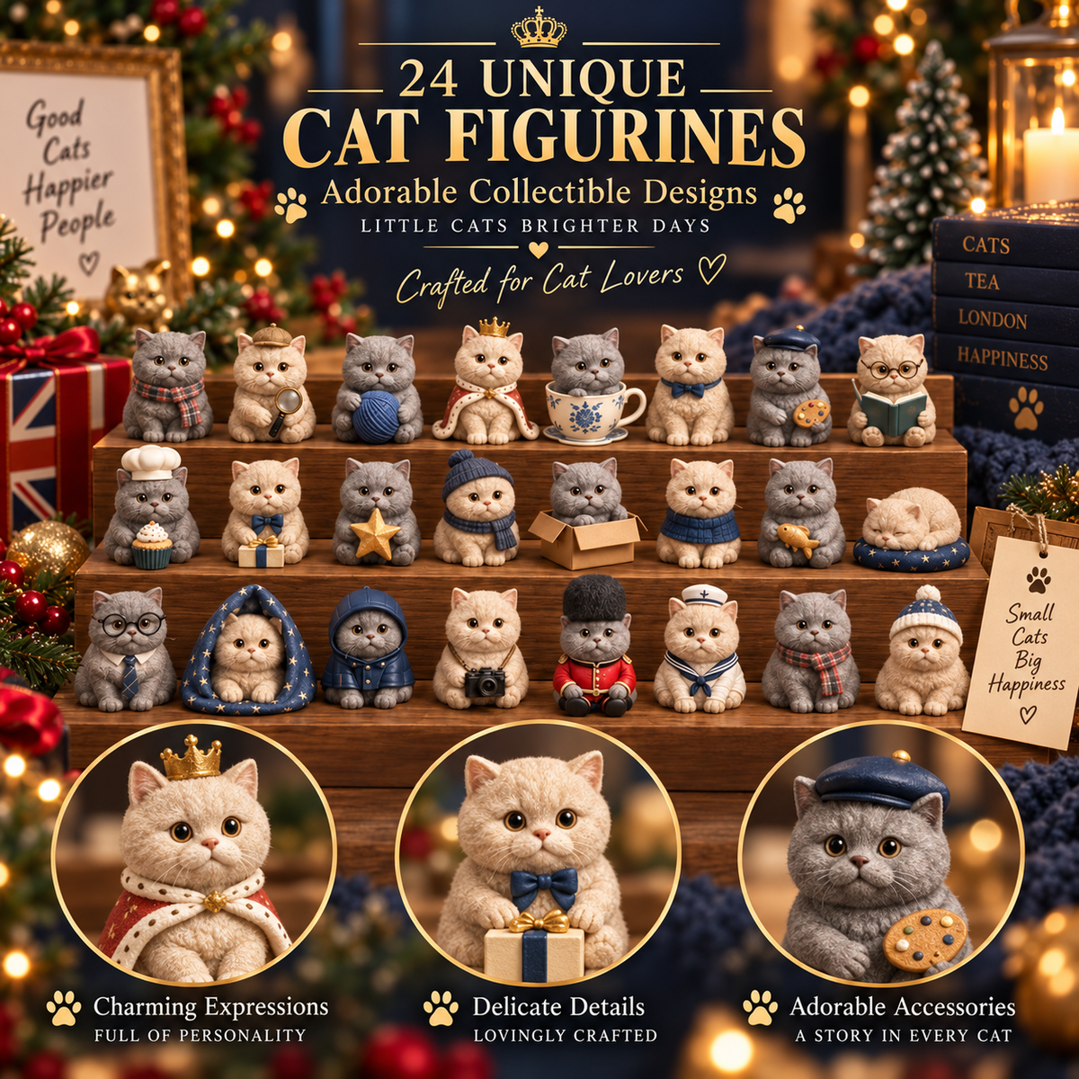 24 unique British Shorthair cat figurines