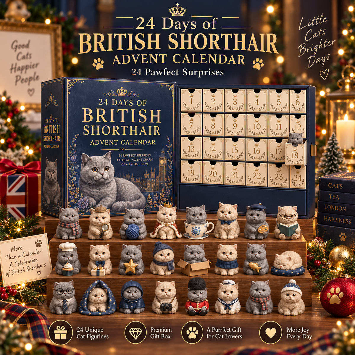 Complete British Shorthair Christmas collectible display