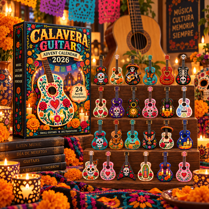 DAY OF THE DEAD KICKOFF 49% OFF - Calavera Guitars Advent Calendar 2026 - 24-Day Festive Countdown, Acrylic Charms Blind Box - Gift For Family & Friends
