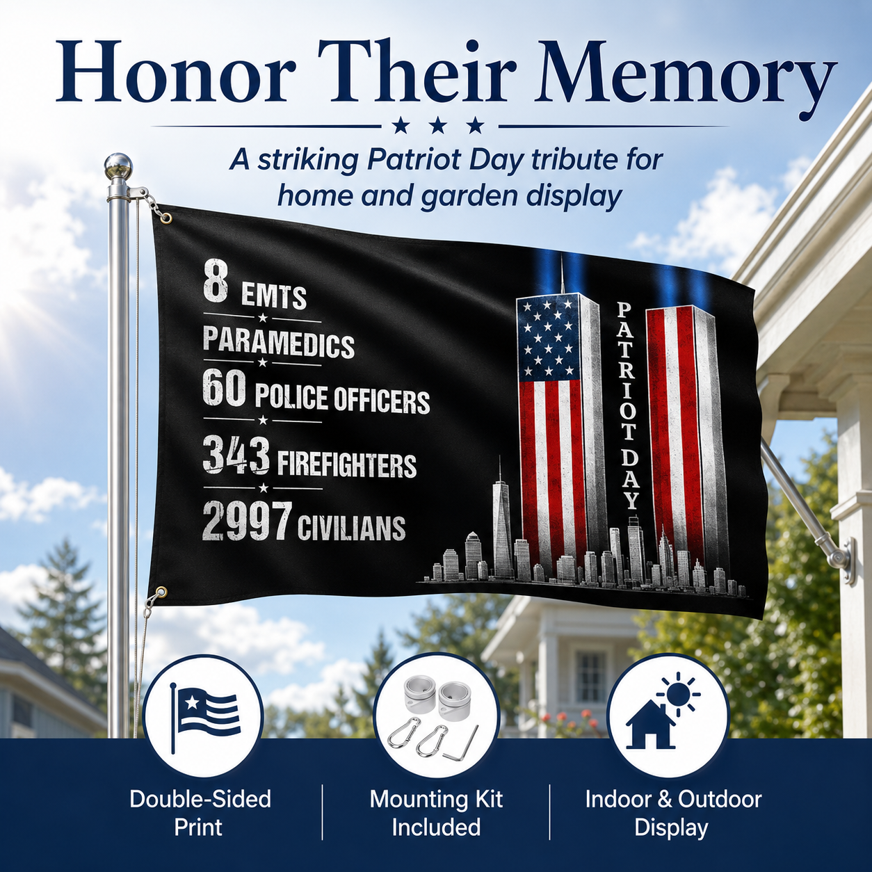 9/11 Patriot Day Memorial Historical Numbers US Grommet Flag