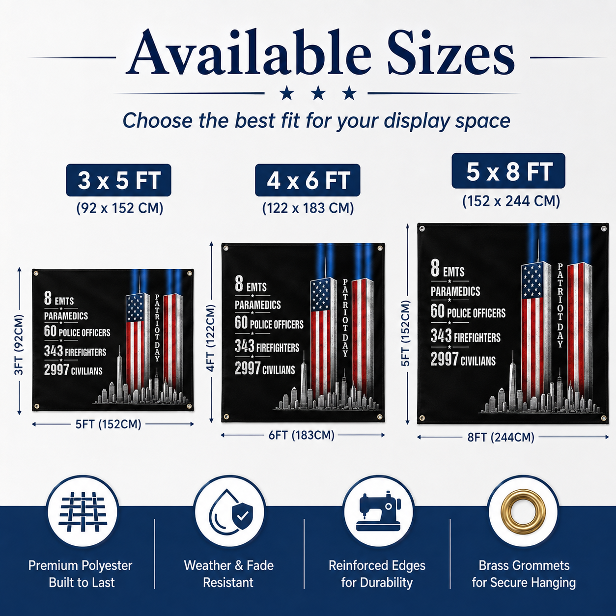 9/11 Patriot Day Memorial Historical Numbers US Grommet Flag