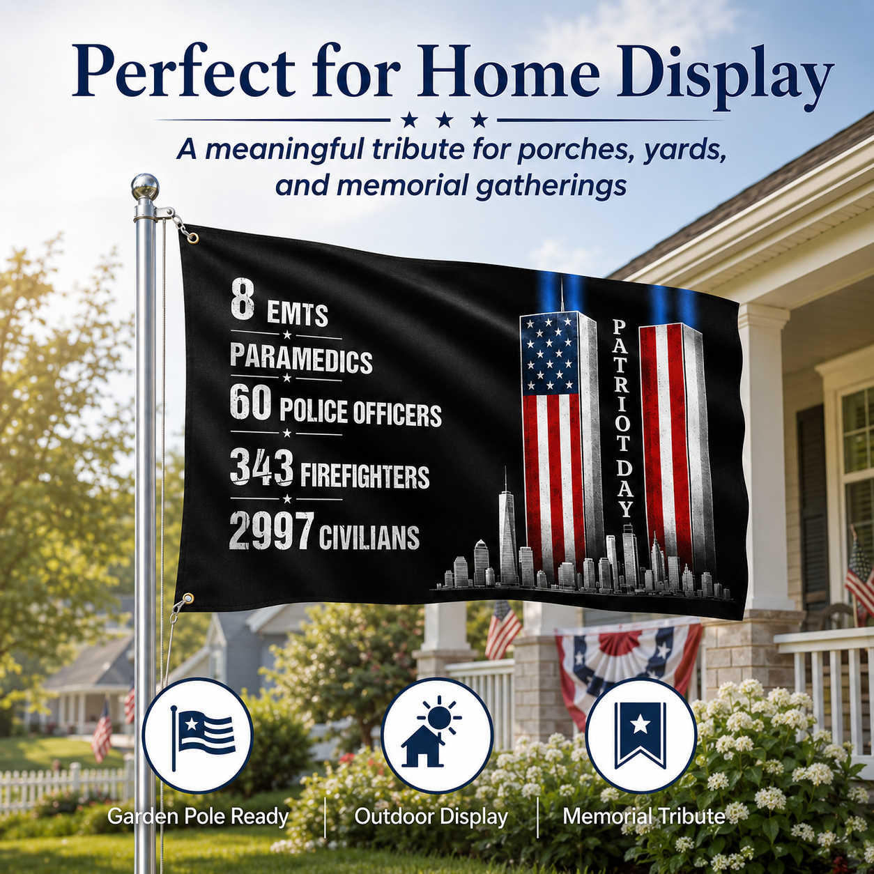 9/11 Patriot Day Memorial Historical Numbers US Grommet Flag