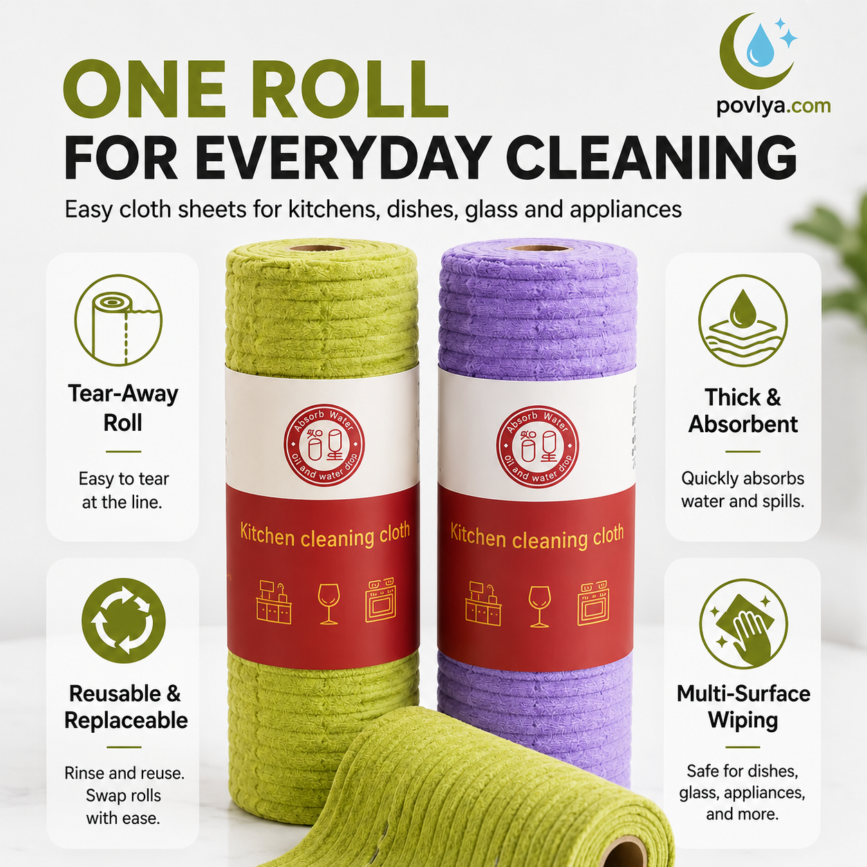 🧽 Reusable Tear-Off Cleaning Cloth Roll – Absorbent Microfiber Kitchen Towels ✨