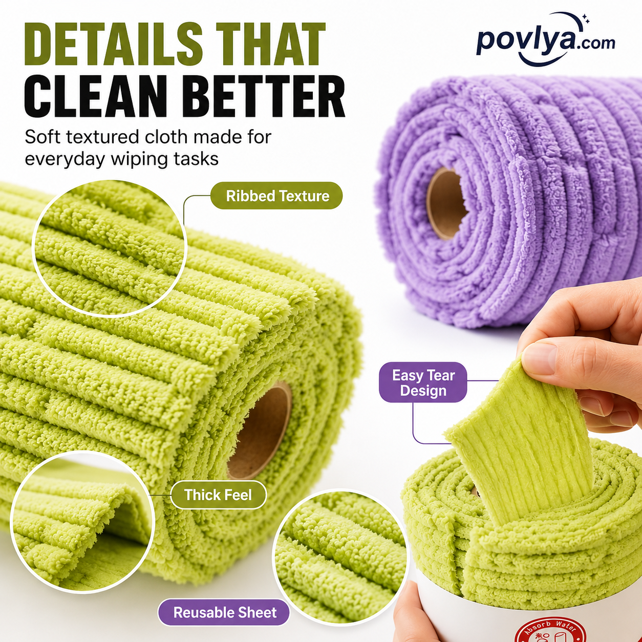 🧽 Reusable Tear-Off Cleaning Cloth Roll – Absorbent Microfiber Kitchen Towels ✨
