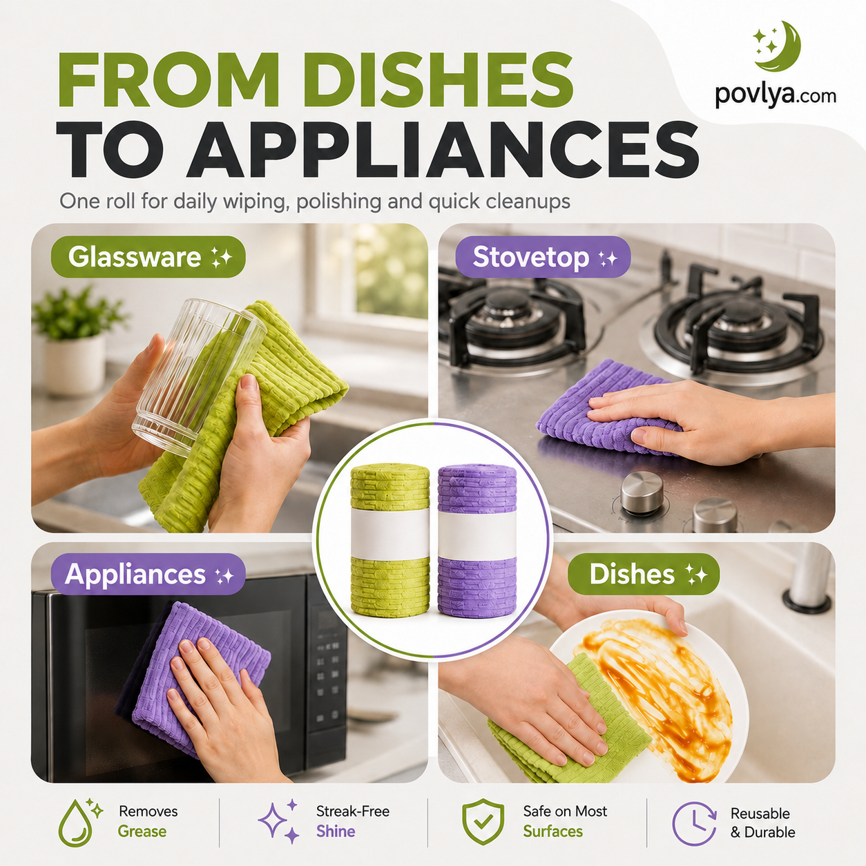 🧽 Reusable Tear-Off Cleaning Cloth Roll – Absorbent Microfiber Kitchen Towels ✨