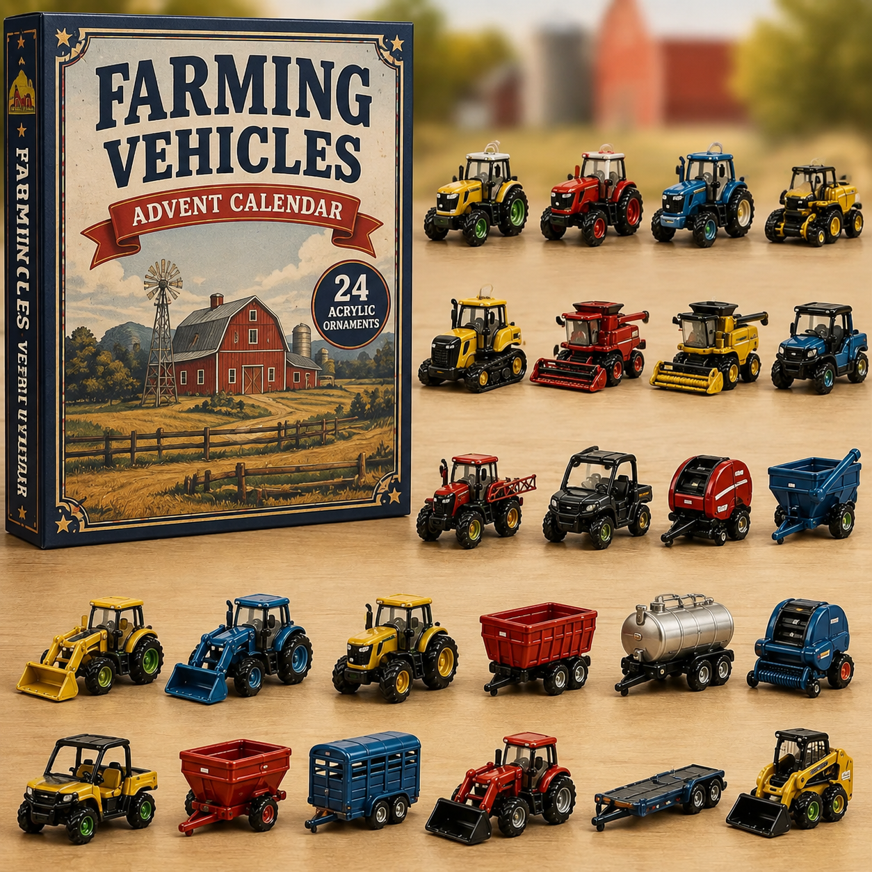 High-quality miniature model✨Farming Vehicles World Advent Calendar 2026 - 24-Day Festive Countdown, Acrylic Charms Blind Box