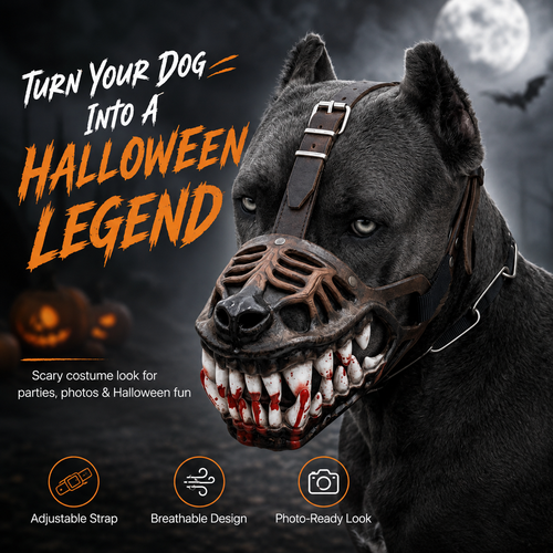🐺 Halloween Monster Dog Costume Muzzle – Scary Latex Pet Party Accessory