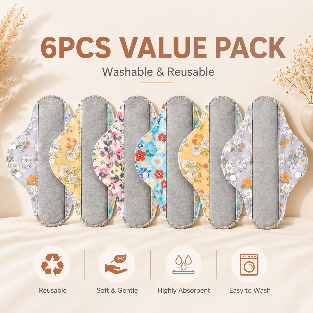✨6/12PCS Reusable Leak Protection Pads for Women – Soft, Washable & Breathable Daily Care