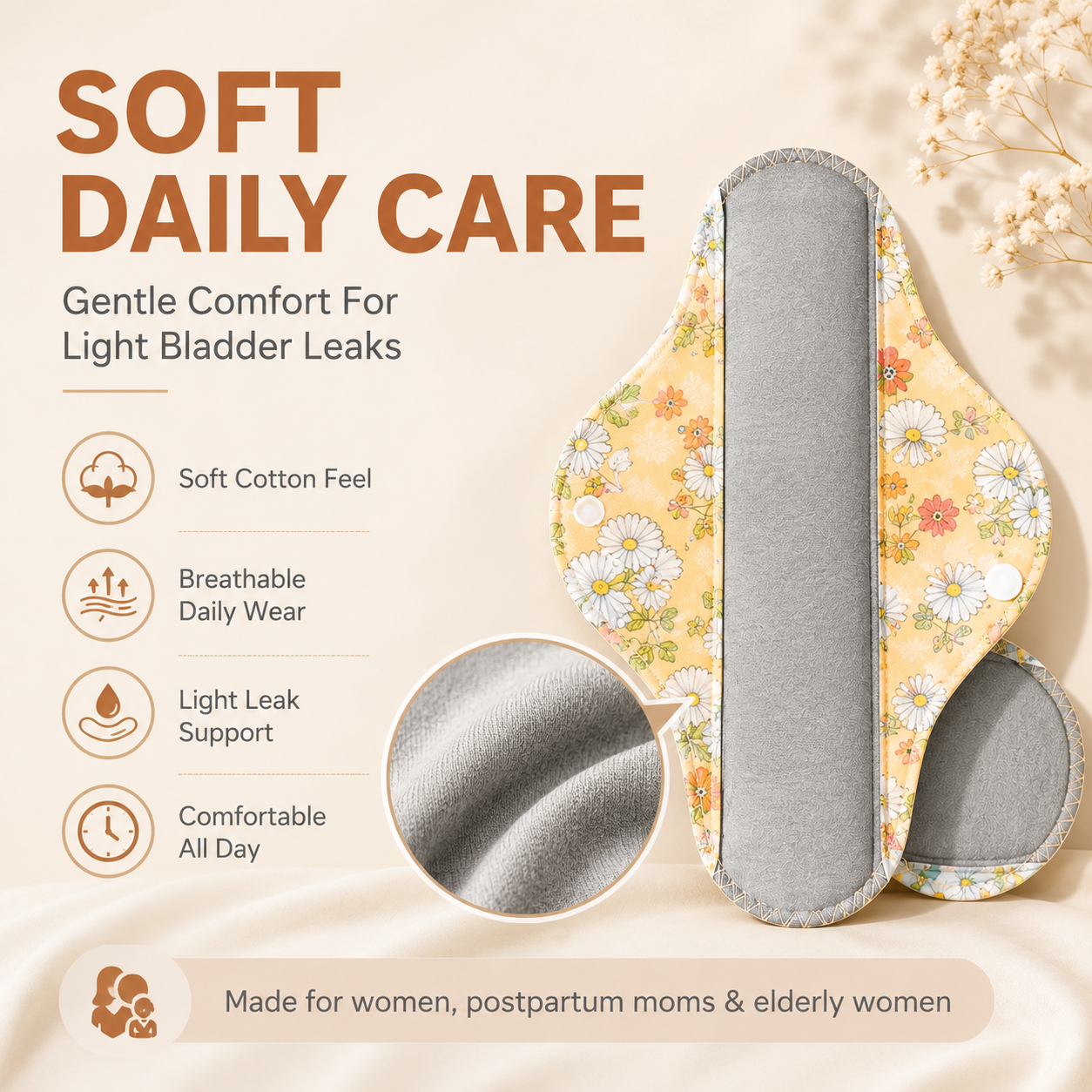 ✨6/12PCS Reusable Leak Protection Pads for Women – Soft, Washable & Breathable Daily Care