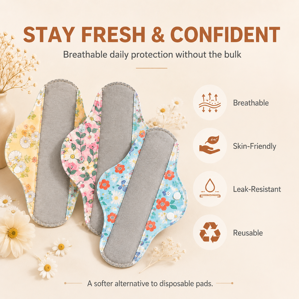 ✨6/12PCS Reusable Leak Protection Pads for Women – Soft, Washable & Breathable Daily Care