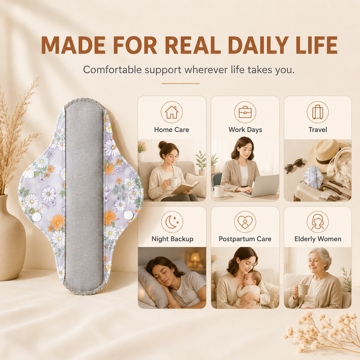 ✨6/12PCS Reusable Leak Protection Pads for Women – Soft, Washable & Breathable Daily Care