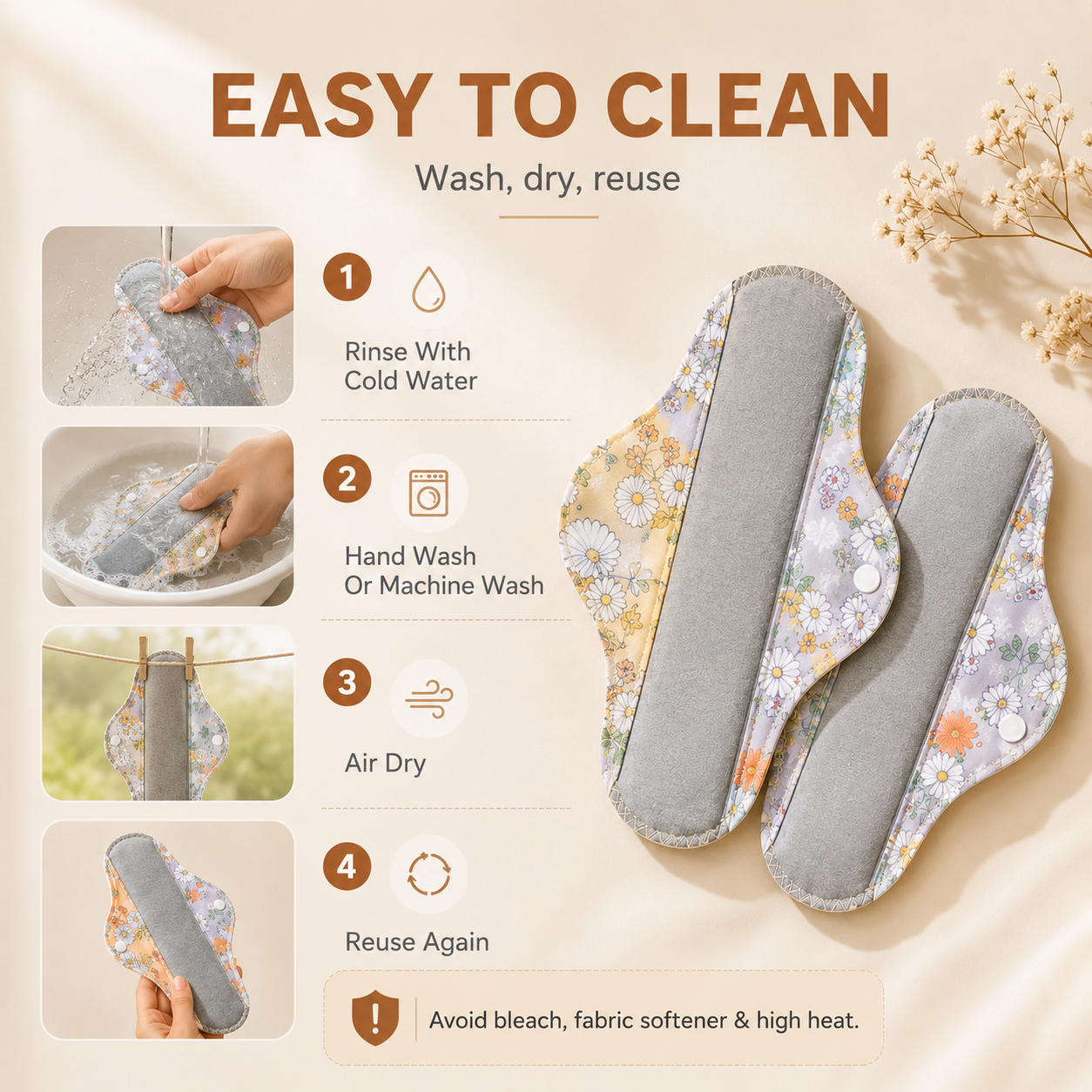 ✨6/12PCS Reusable Leak Protection Pads for Women – Soft, Washable & Breathable Daily Care