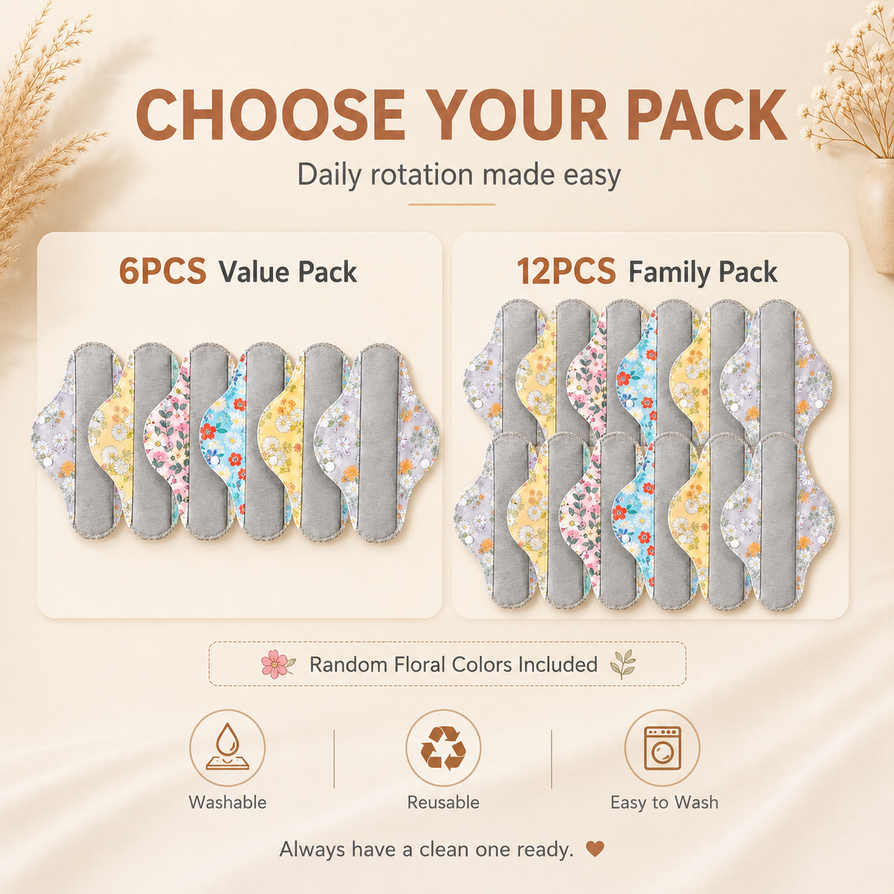 ✨6/12PCS Reusable Leak Protection Pads for Women – Soft, Washable & Breathable Daily Care