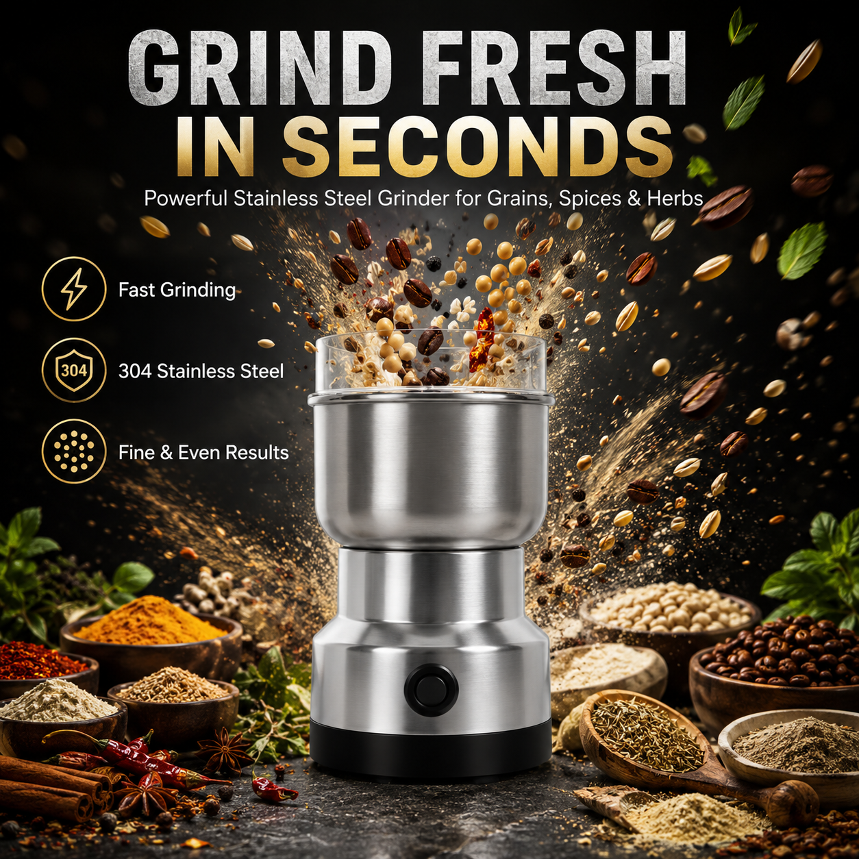 ⚡High-Speed Stainless Steel Grain Grinder – Powerful Electric Mill for Fast, Fresh Grinding