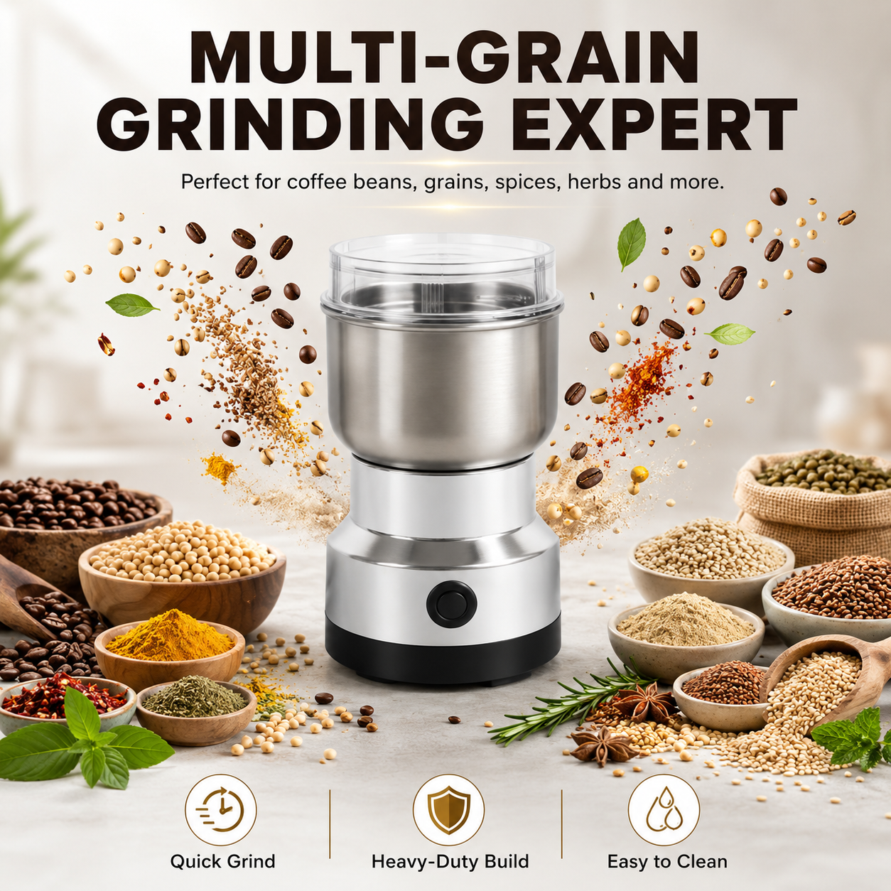 ⚡High-Speed Stainless Steel Grain Grinder – Powerful Electric Mill for Fast, Fresh Grinding