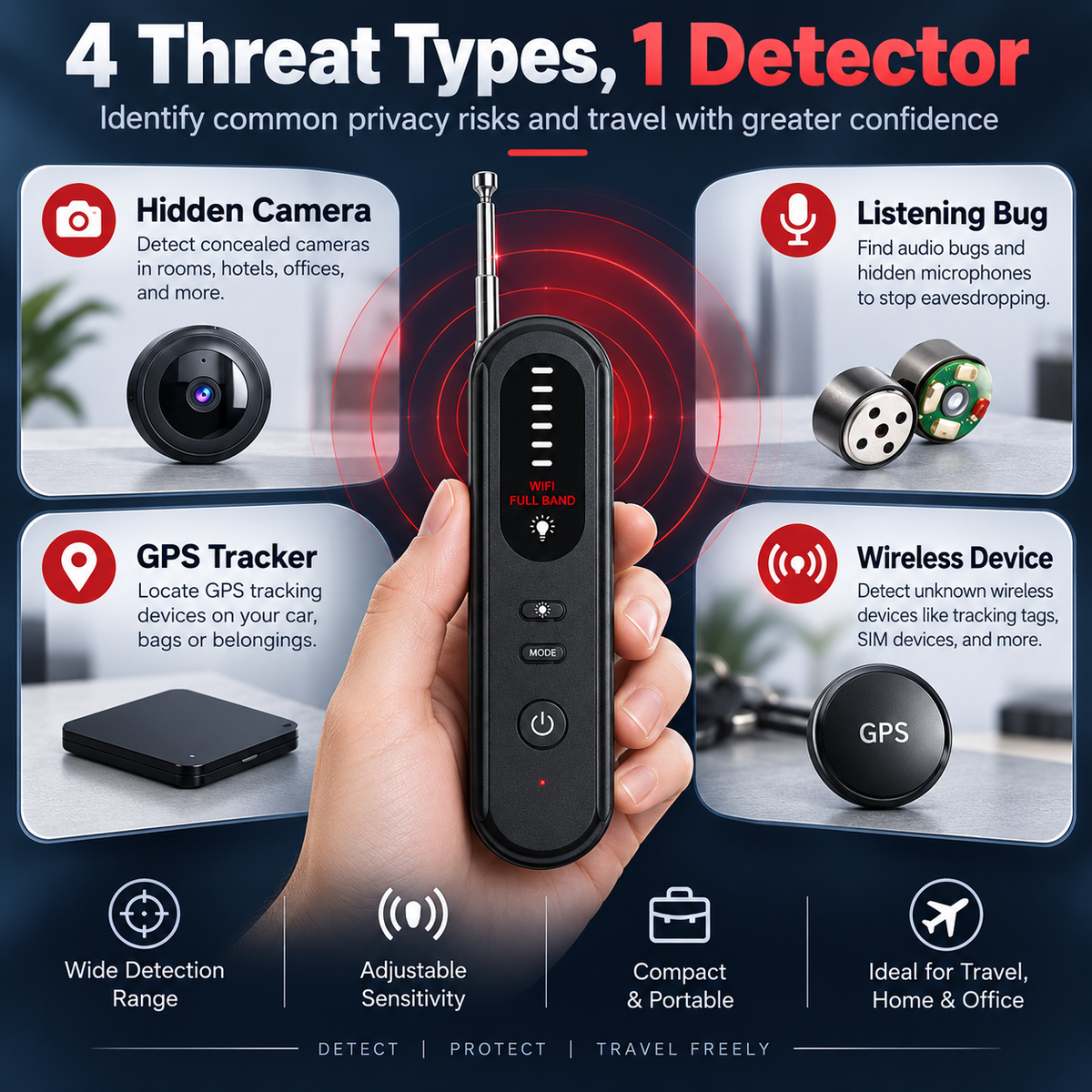 🔍 Portable Anti-Spy Camera & GPS Detector Signal Scanner 🛡️