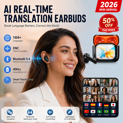 Smart Translation Bluetooth Earbuds – Touchscreen Charging Case