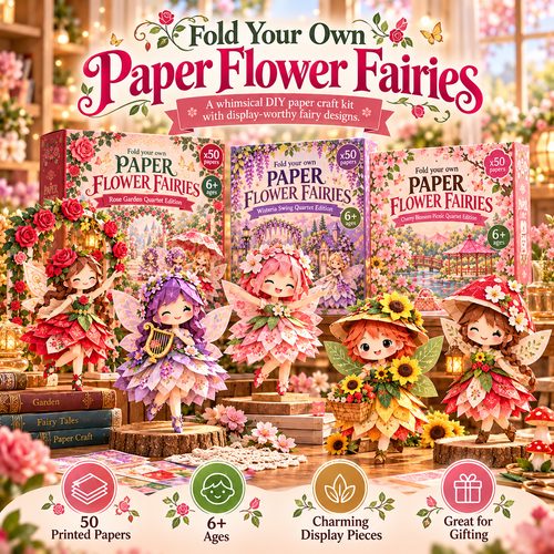 🧚DIY Paper Flower Fairies Craft Kit – 4 Foldable Fairies, 6 Garden Themes 🌸
