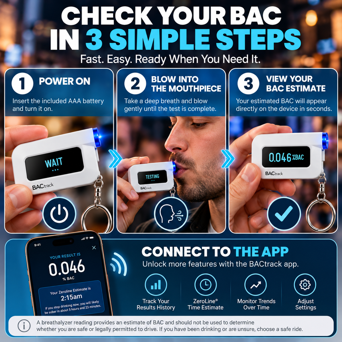 🍺 Pocket BAC Breathalyzer | Fuel Cell Sensor & App Tracking
