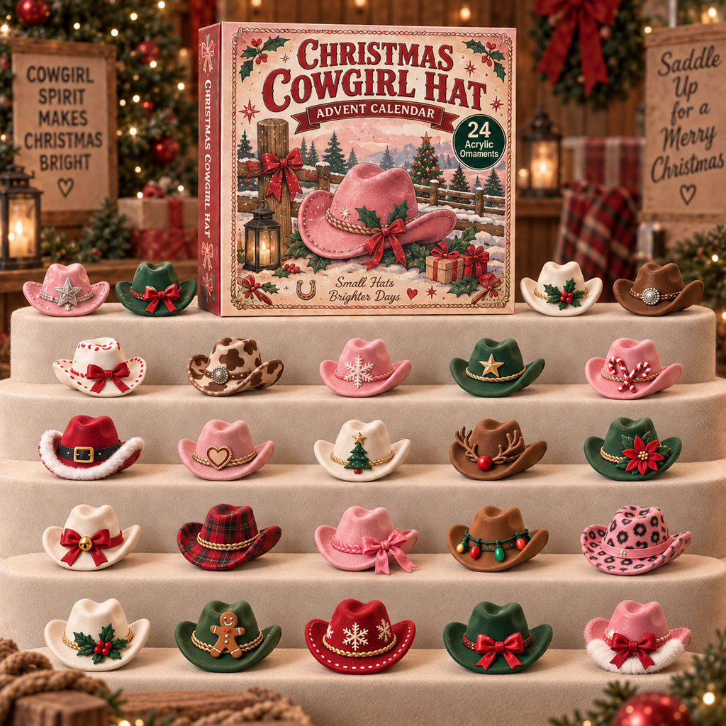 CHRISTMAS KICKOFF 40% OFF - Christmas Cowgirl Hat Advent Calendar 2026 - 24-Day Festive Countdown, Acrylic Charms Blind Box - Gift For Friends, Family AC0TM355