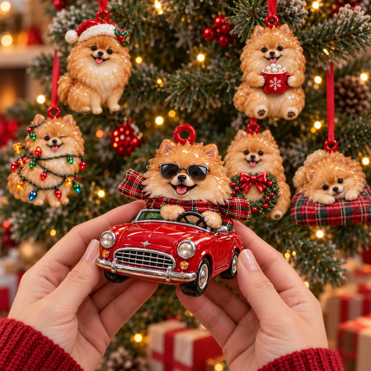 Christmas Pomeranian Ornament Gift Set