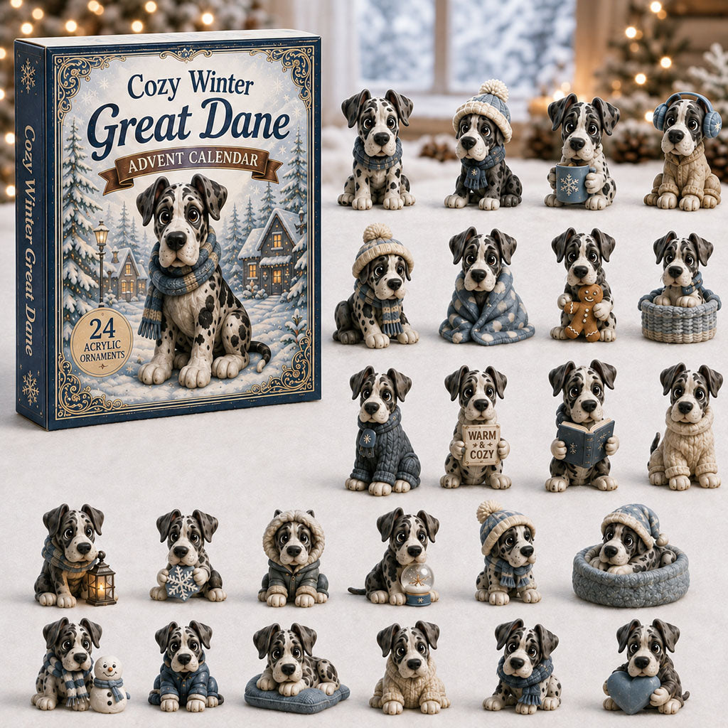 CHRISTMAS KICKOFF 40% OFF - Cozy Winter Great Dane Advent Calendar 2026 - 24-Day Festive Countdown, Acrylic Charms Blind Box - Gift For Great Dane Lovers AC0NT148