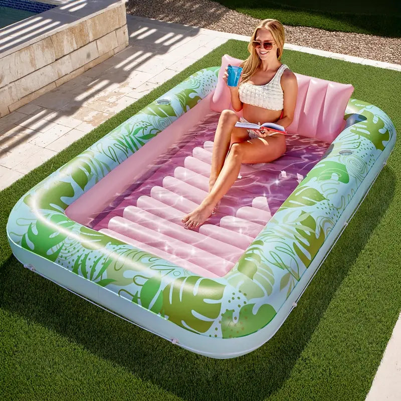 4-in-1 XL Inflatable Tanning Pool Lounge with Cup Holder