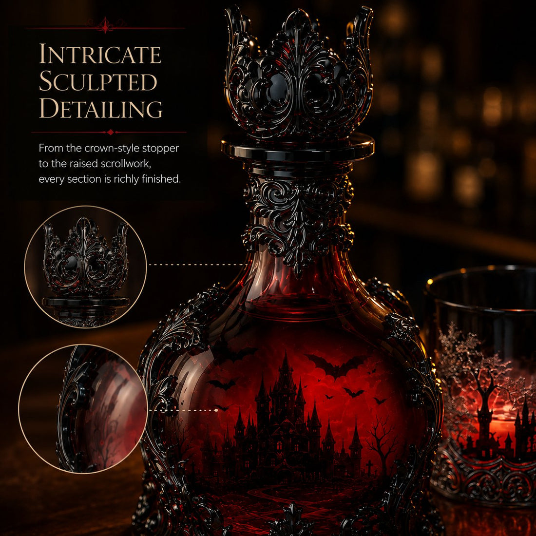 Gothic decanter with atmospheric lighting