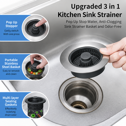🔥2026 Kitchen Must-Have🚰Upgraded 3 in 1 Kitchen Sink Drain Strainer