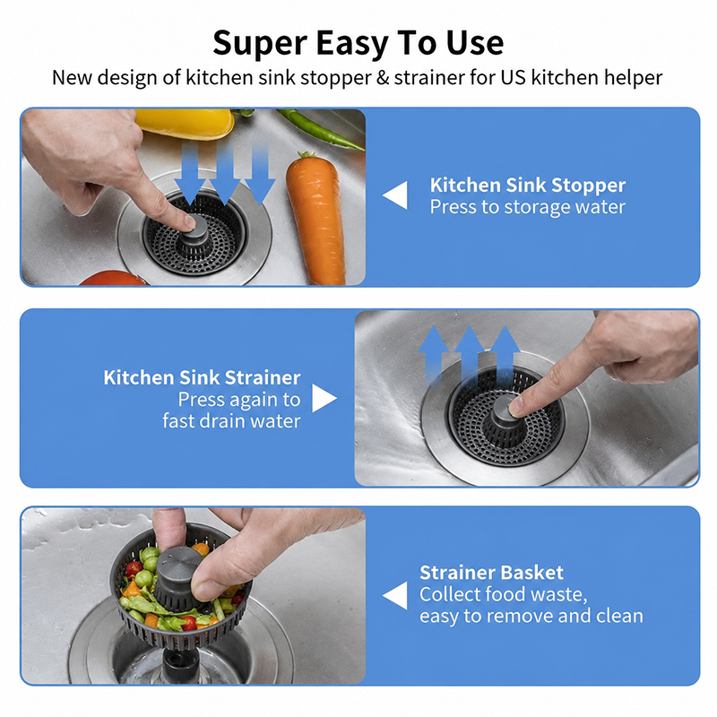 🔥2026 Kitchen Must-Have🚰Upgraded 3 in 1 Kitchen Sink Drain Strainer