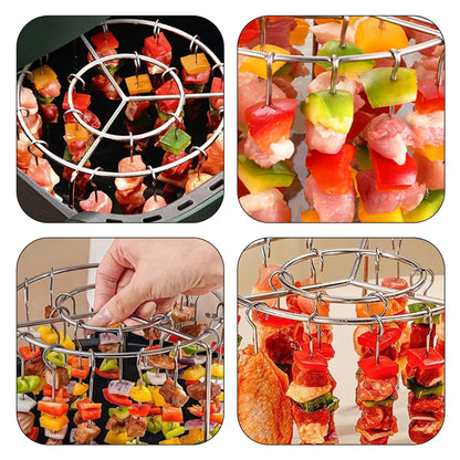 2 Pack Stainless Steel Air Fryer Skewer Rack, 360° No Flip Kabob Grill Stand