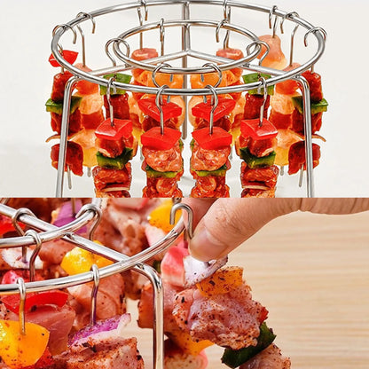 2 Pack Stainless Steel Air Fryer Skewer Rack, 360° No Flip Kabob Grill Stand