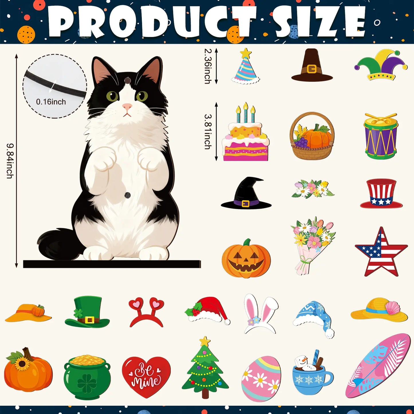 🐱 Interchangeable Seasonal Cat Wooden Decor – Holiday Desk & Home Decoration
