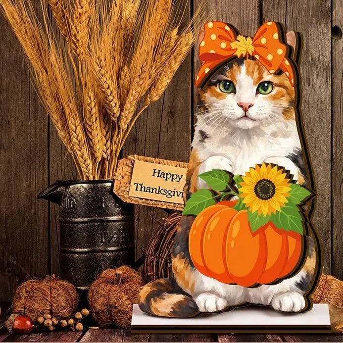 🐱 Interchangeable Seasonal Cat Wooden Decor – Holiday Desk & Home Decoration