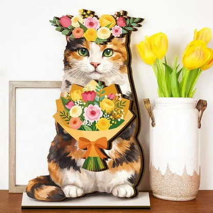 🐱 Interchangeable Seasonal Cat Wooden Decor – Holiday Desk & Home Decoration