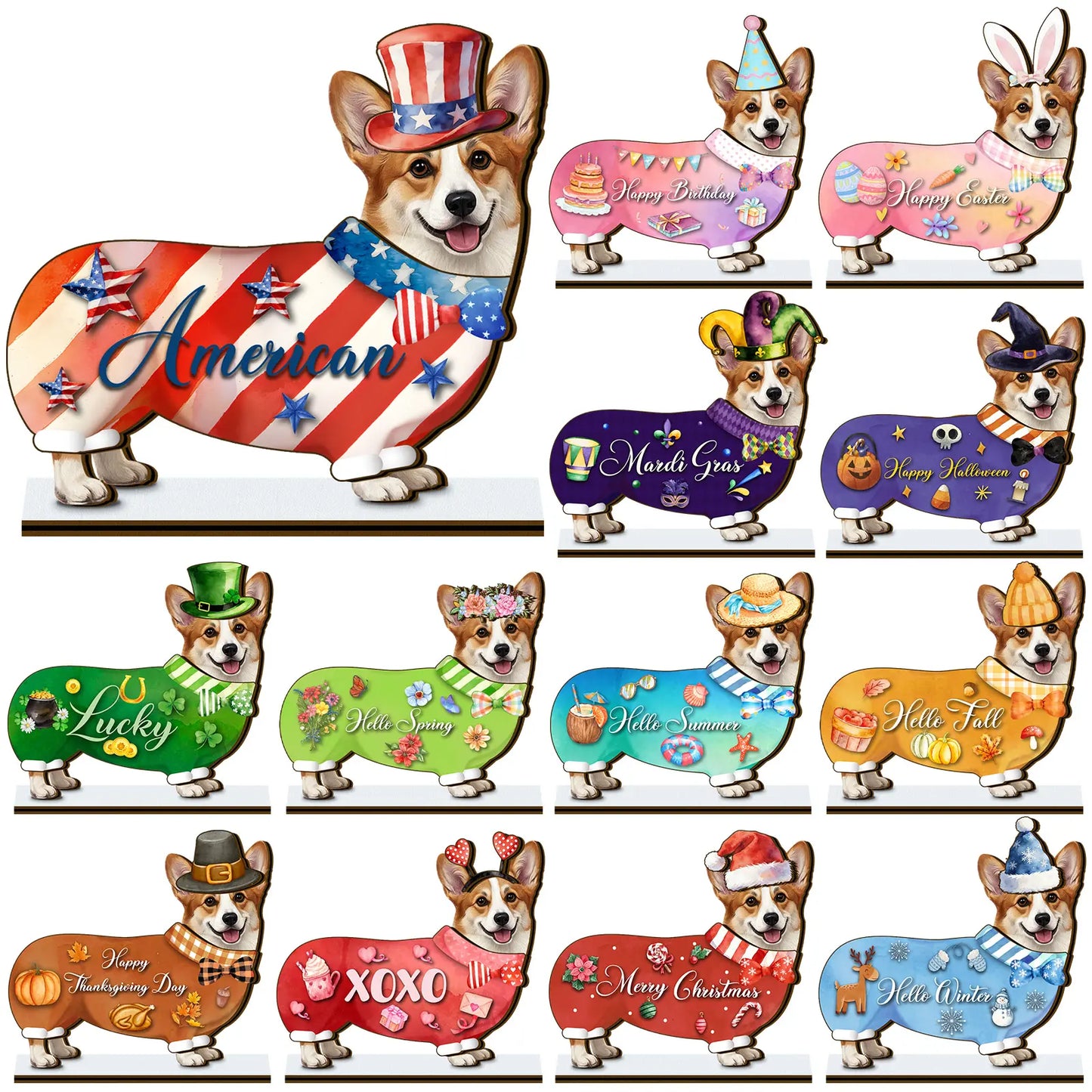 🐱 Interchangeable Seasonal Cat Wooden Decor – Holiday Desk & Home Decoration