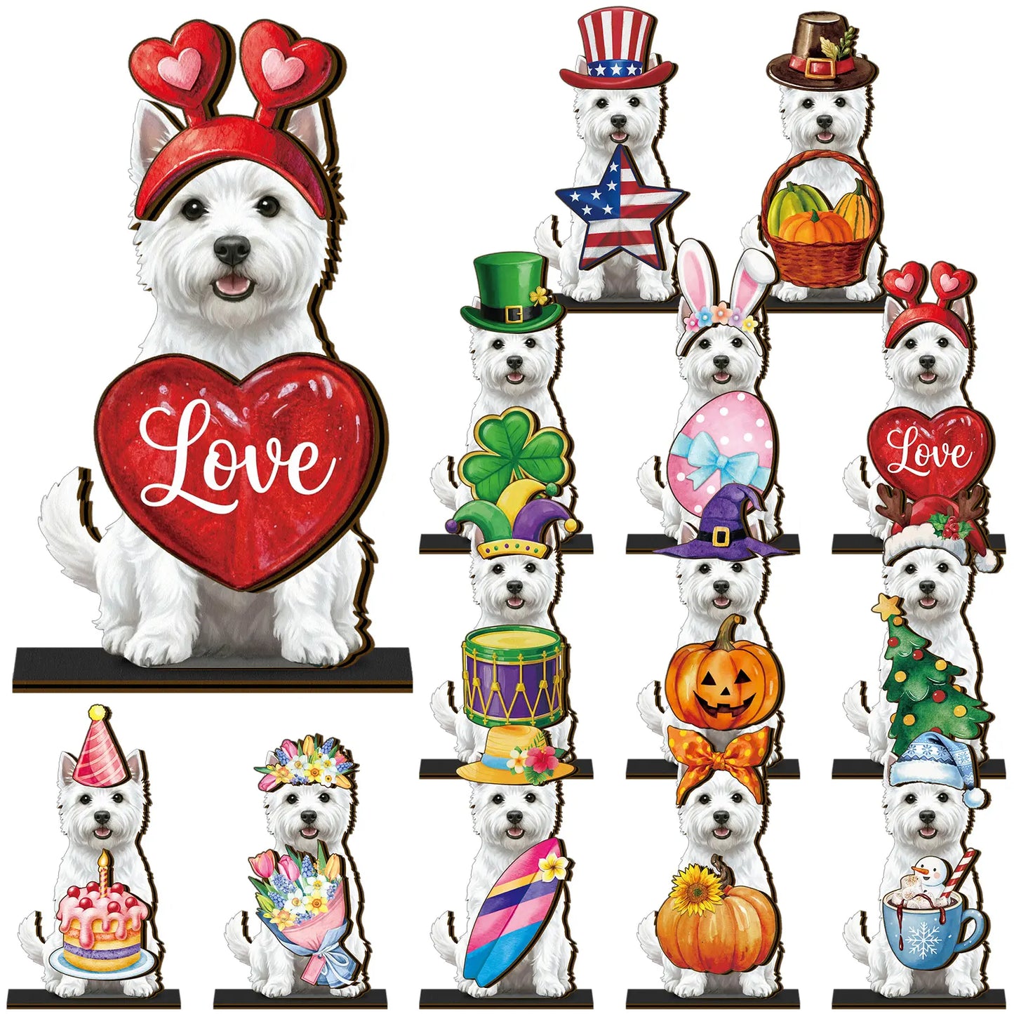 🐱 Interchangeable Seasonal Cat Wooden Decor – Holiday Desk & Home Decoration