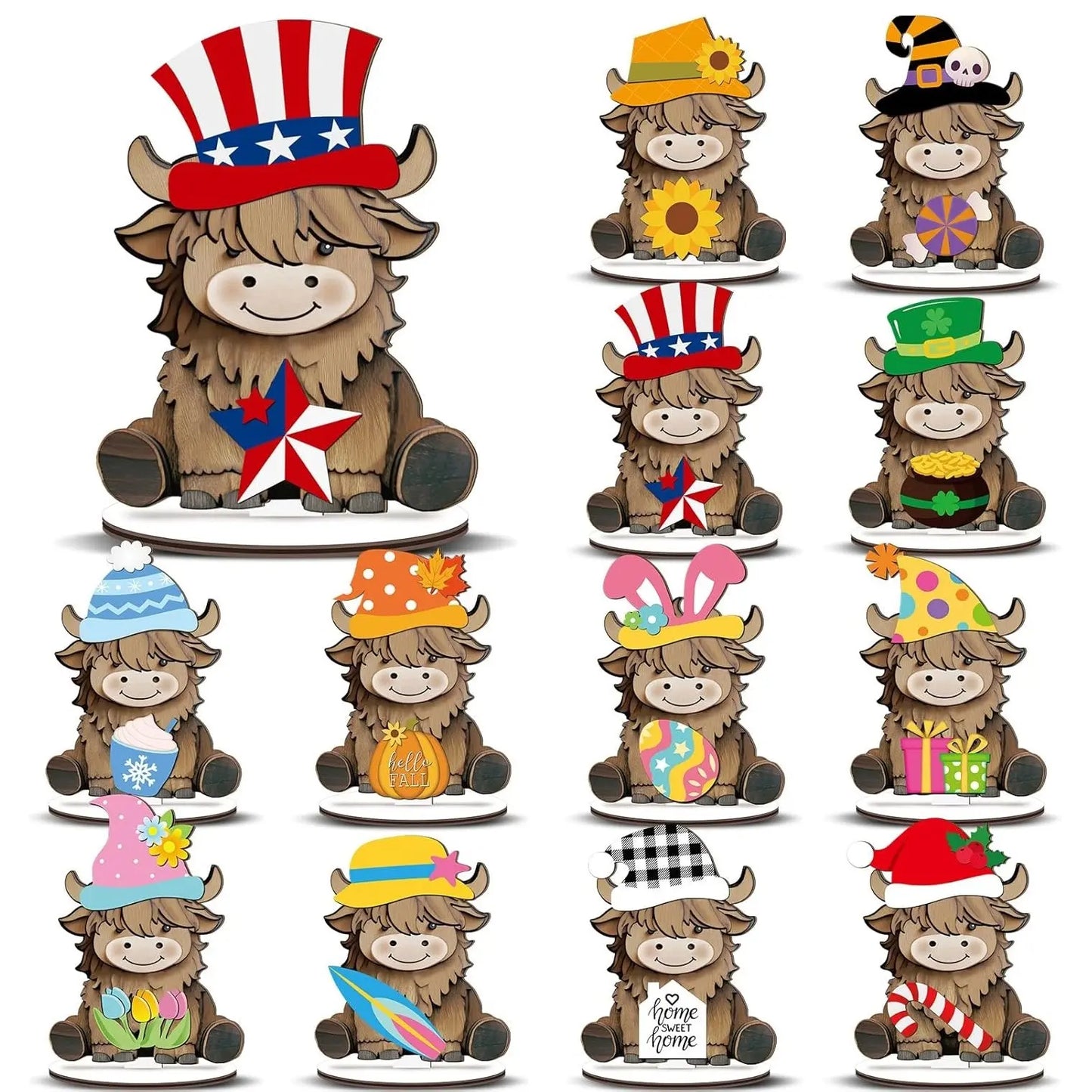 🐱 Interchangeable Seasonal Cat Wooden Decor – Holiday Desk & Home Decoration