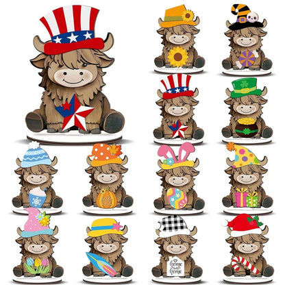 🐱 Interchangeable Seasonal Cat Wooden Decor – Holiday Desk & Home Decoration