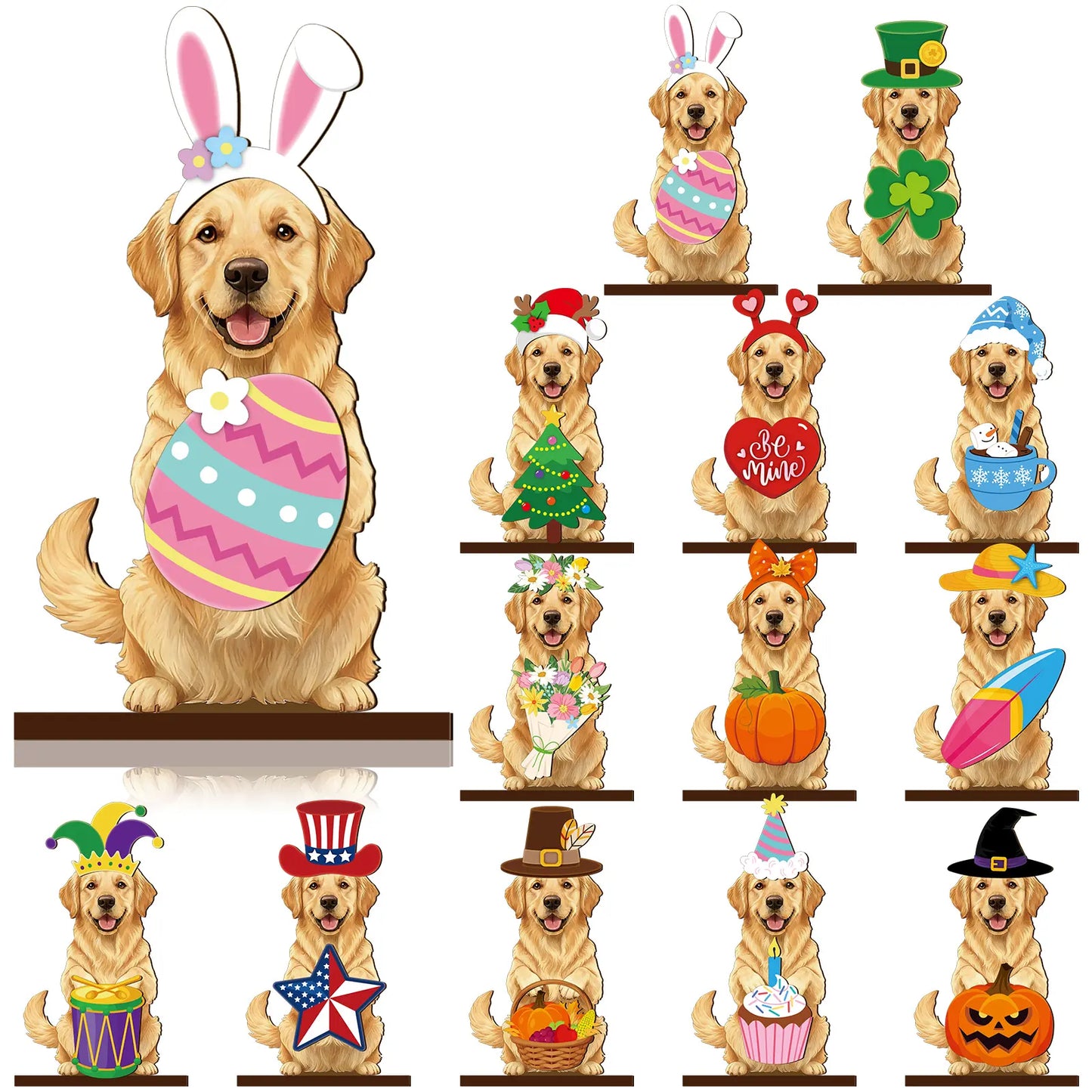 🐱 Interchangeable Seasonal Cat Wooden Decor – Holiday Desk & Home Decoration