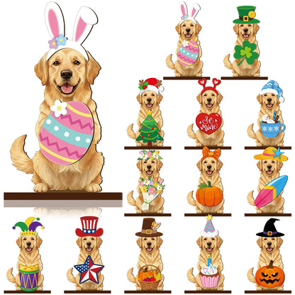 🐱 Interchangeable Seasonal Cat Wooden Decor – Holiday Desk & Home Decoration