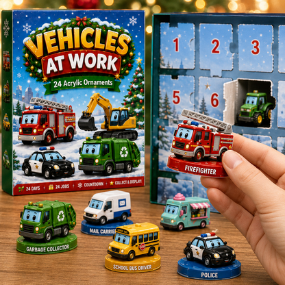 🚒 Vehicles at Work Advent Calendar 2026 – 24 Job-Site Vehicle Ornaments