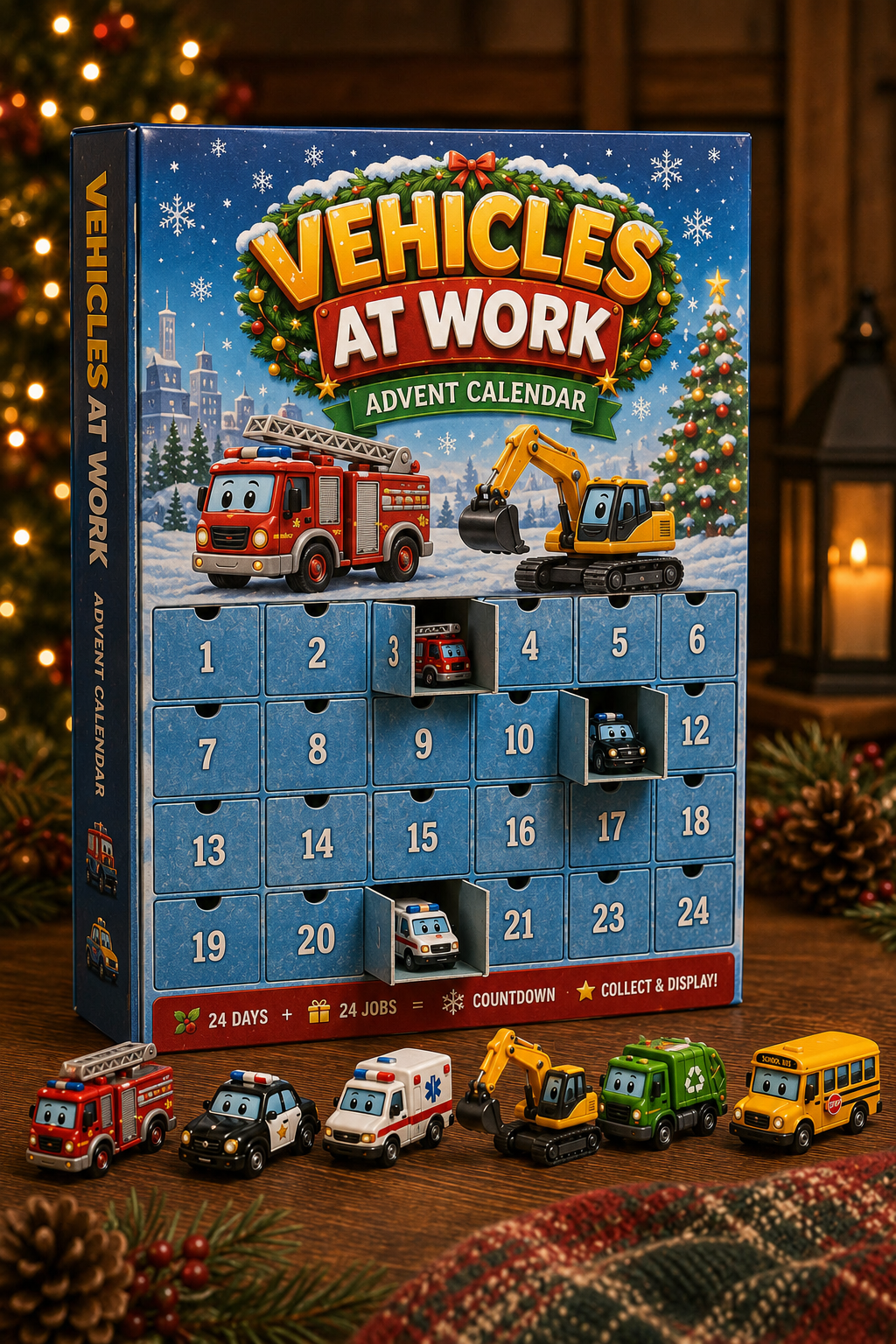 🚒 Vehicles at Work Advent Calendar 2026 – 24 Job-Site Vehicle Ornaments