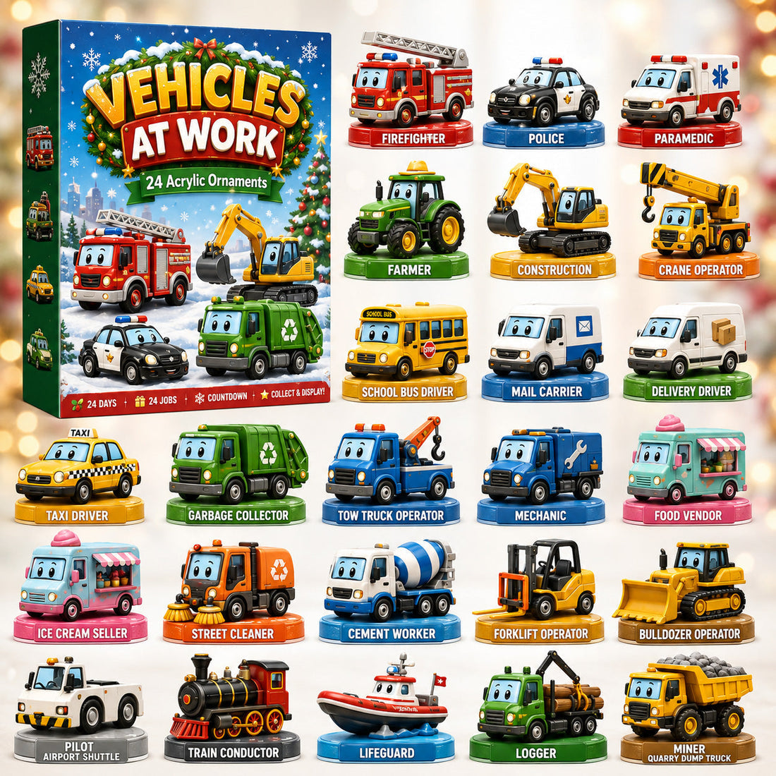 🚒 Vehicles at Work Advent Calendar 2026 – 24 Job-Site Vehicle Ornaments