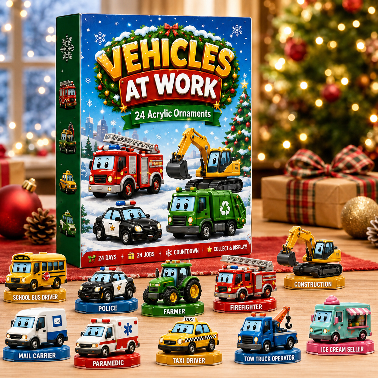 🚒 Vehicles at Work Advent Calendar 2026 – 24 Job-Site Vehicle Ornaments