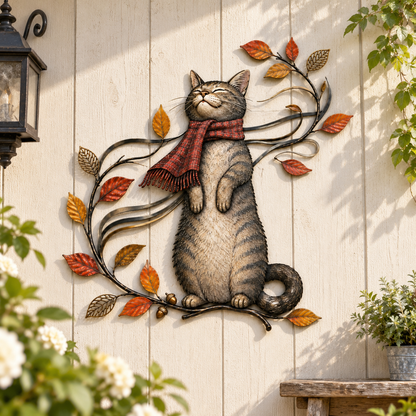 Autumn Cat Metal Wall Decor – Swinging & Standing Cat Designs