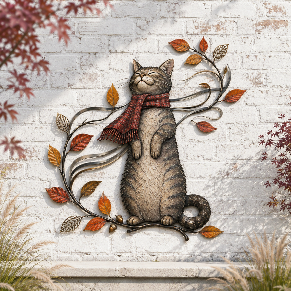 Autumn Cat Metal Wall Decor – Swinging & Standing Cat Designs