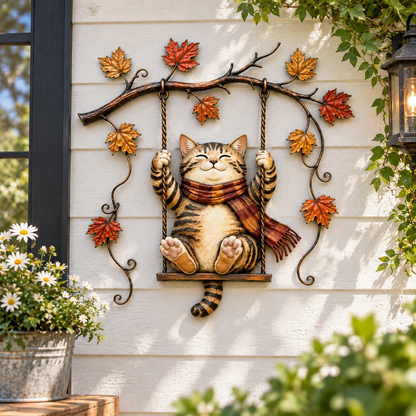 Autumn Cat Metal Wall Decor – Swinging & Standing Cat Designs